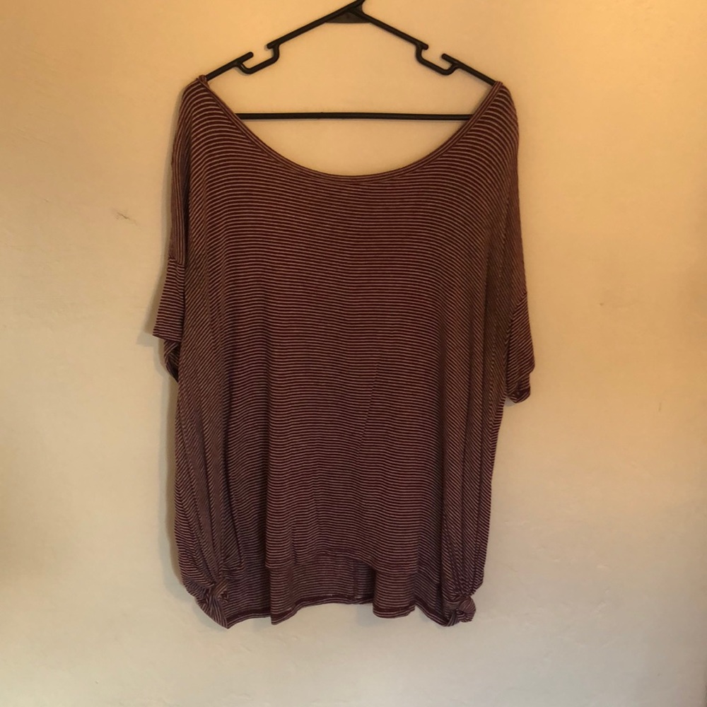 Oversized MaroonWhite Striped Shirt American Eagle